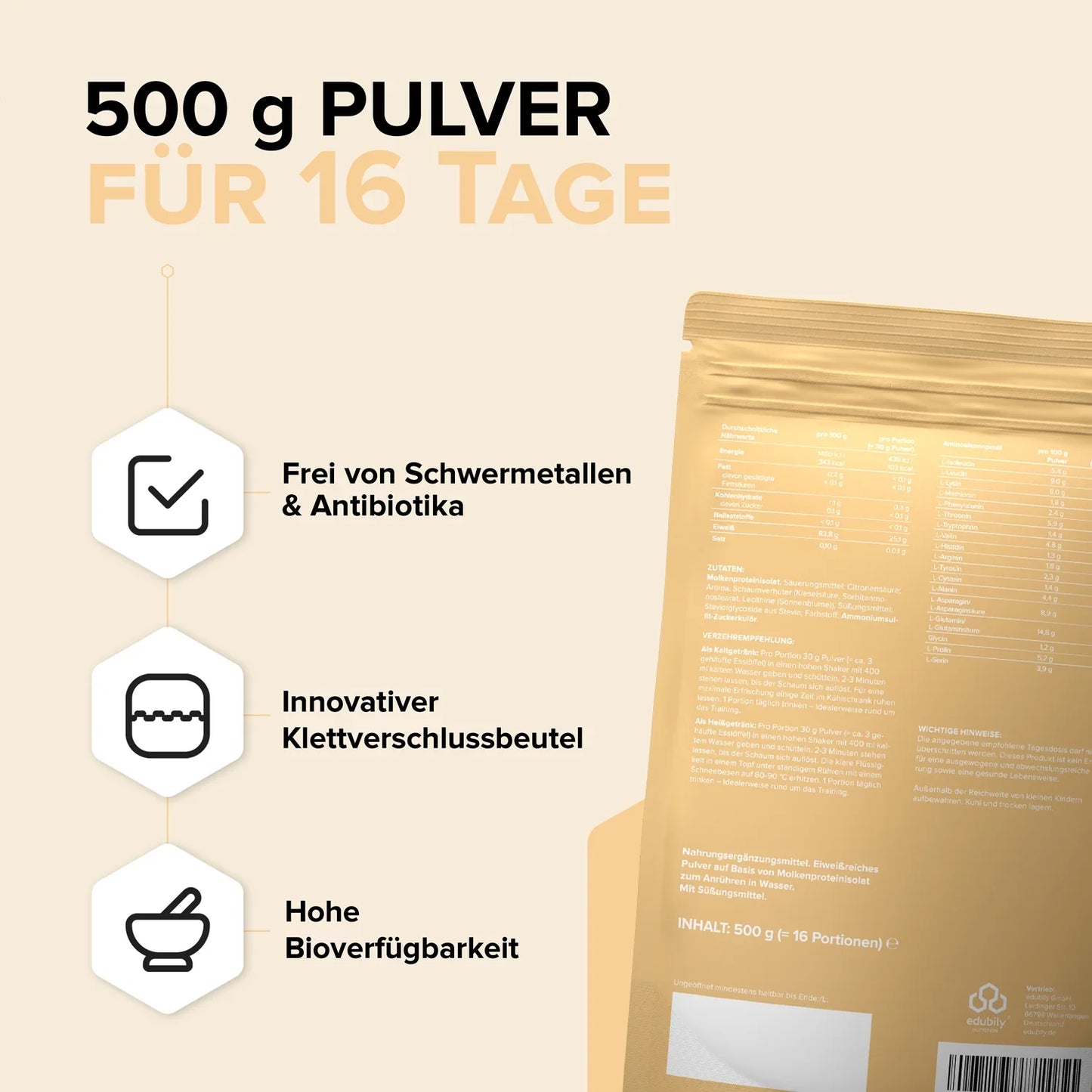 edubily® Clear Whey - Pulver aus Whey-Isolat | 500g