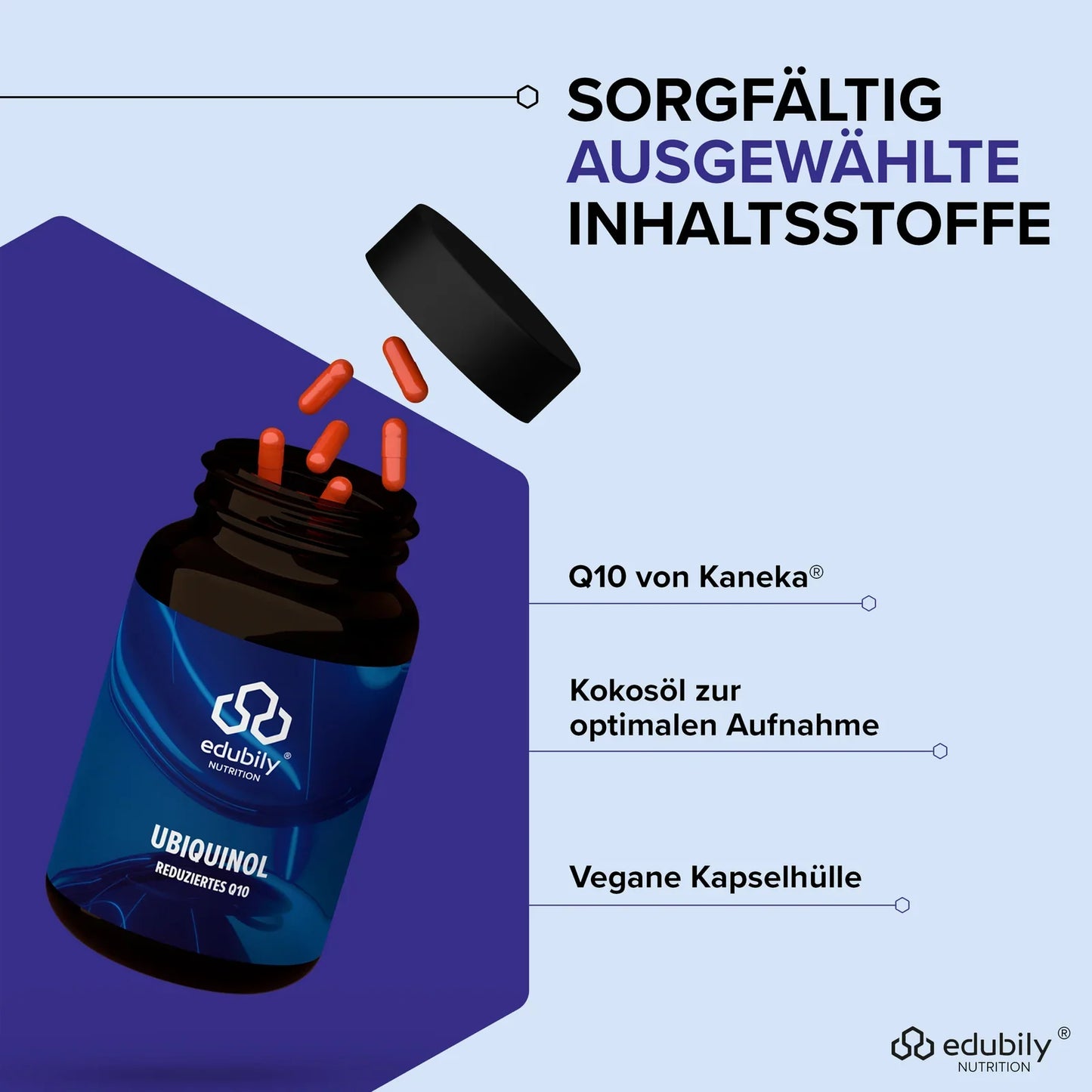 edubily® Ubiquinol Kapseln – Reduziertes Q10 von Kaneka® | 60 Kapseln