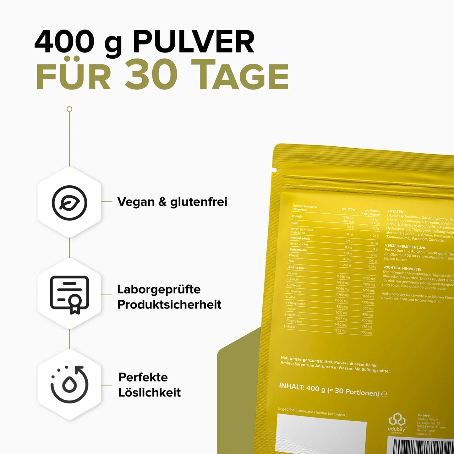 edubily® EAA Pulver – Essenzielle Aminosäuren | 400g
