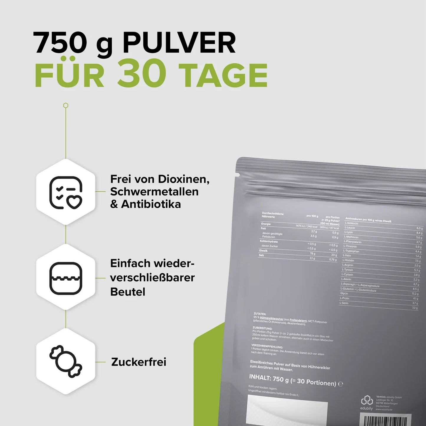 edubily® Ei-Protein Pulver aus Freilandhaltung | 750g