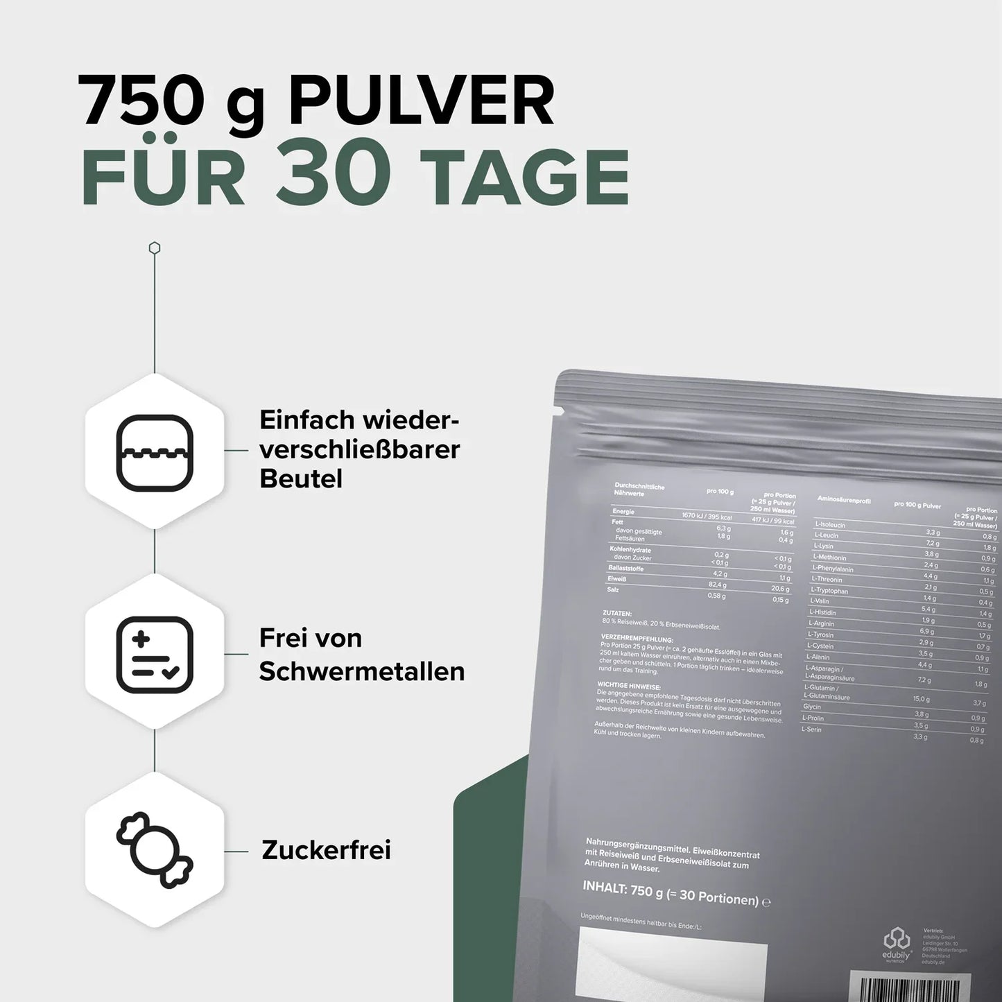 edubily® Veganes Proteinpulver | 750g