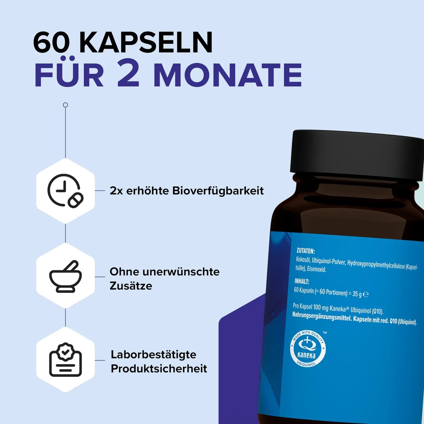edubily® Ubiquinol Kapseln – Reduziertes Q10 von Kaneka® | 60 Kapseln