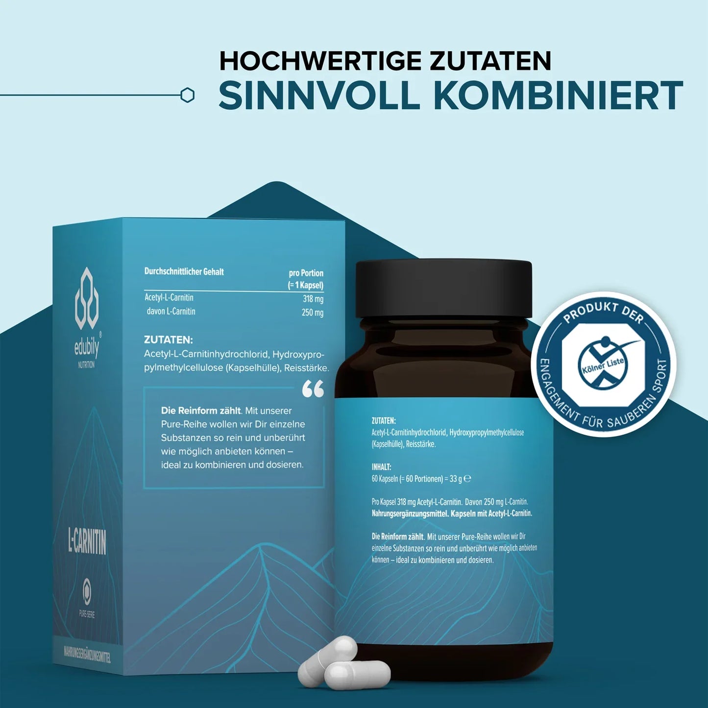 edubily® PURE L-Carnitin Kapseln | 60 Kapseln