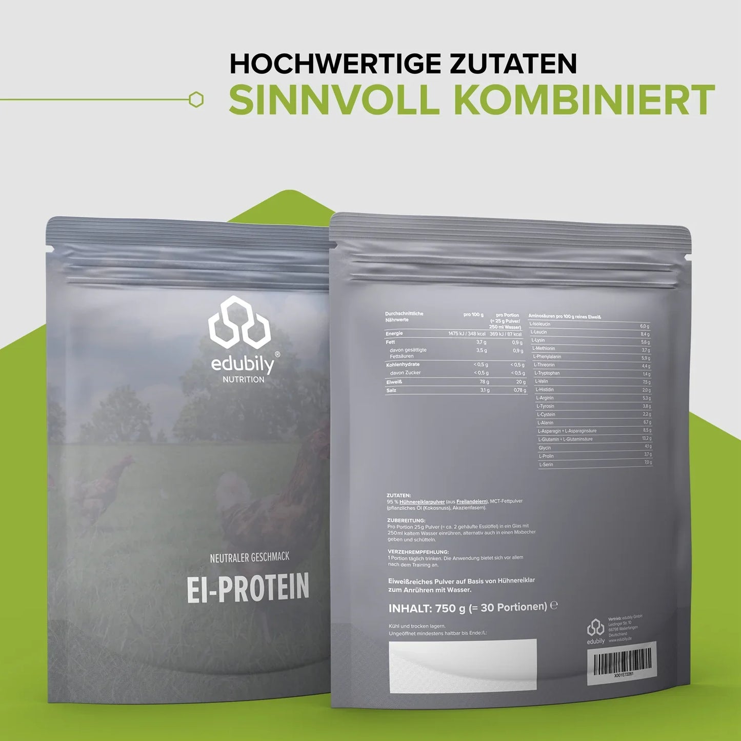 edubily® Ei-Protein Pulver aus Freilandhaltung | 750g