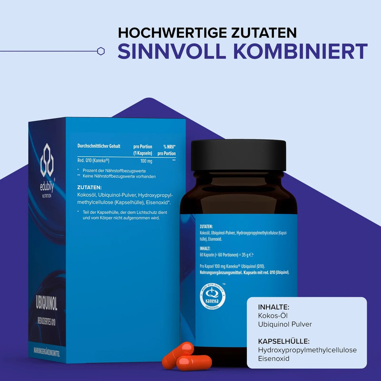 edubily® Ubiquinol Kapseln – Reduziertes Q10 von Kaneka® | 60 Kapseln