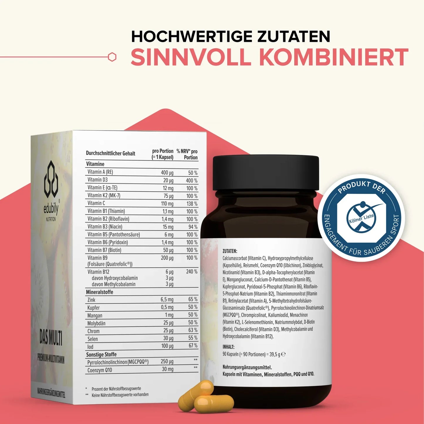 edubily® Das Multi – Premium-Multivitamin-Kapseln | 90 Kapseln